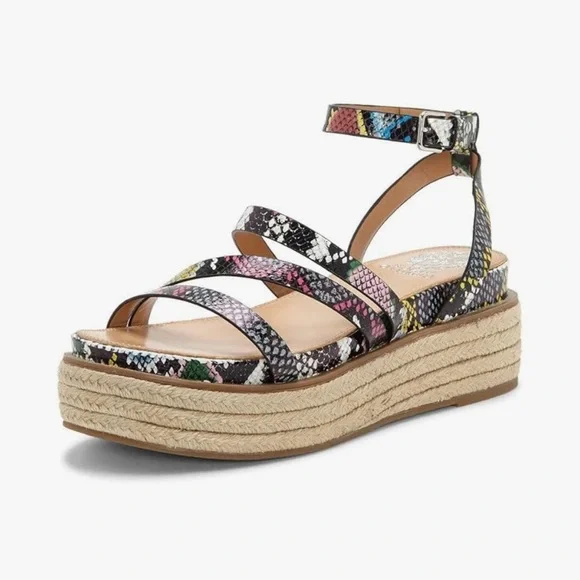 Vince Camuto Aevie Snake Print Leather Strappy Platform Wedge Espadrille Sandals - Picture 1 of 10